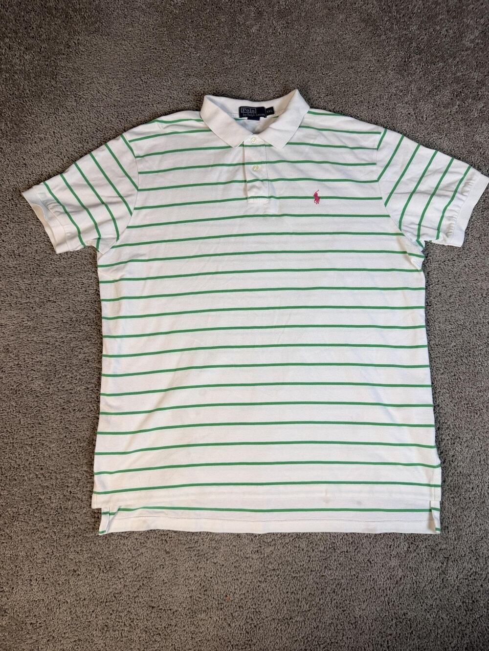 Polo Ralph Lauren Polo Shirt Mens 2XL White Striped 100% Cotton Collared